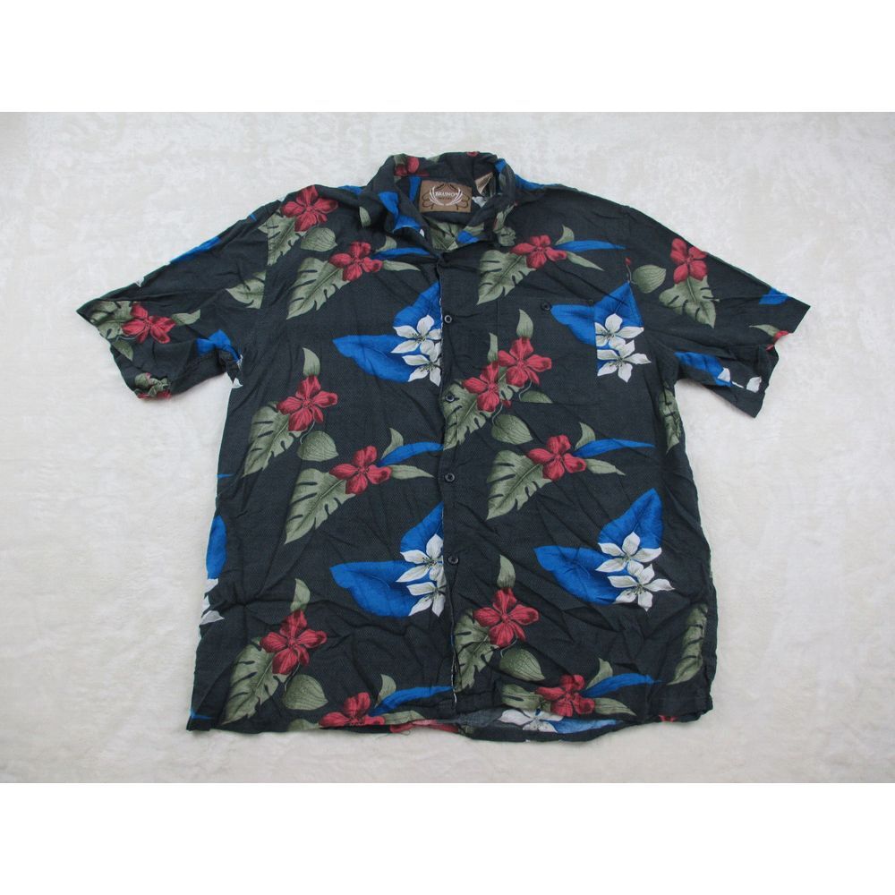 Bruno Shirt‎ Mens Extra Large Black Floral Rayon Button Up Hawaiian Casual *